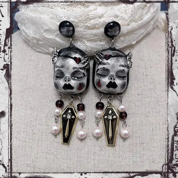 Neo-Gothic Ceramic Copper Geometric Drop Earrings for Women Jewelry Gift