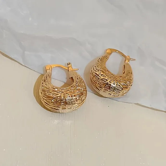 Gold Hollow Geometric Brass Hoop Earrings for Women Daily Wear Jewelry