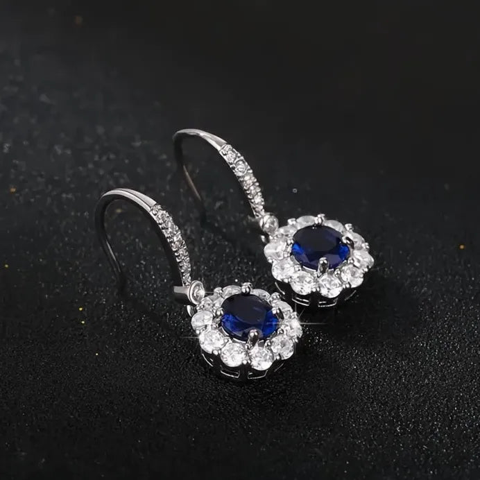 Deep Blue Geometric Cubic Zirconia Dangle Earrings for Women Party