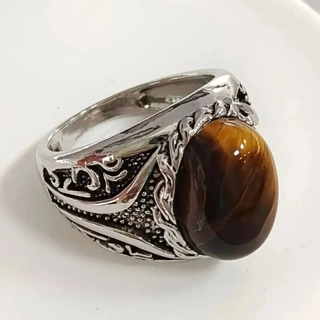 Turkish Double Swords Ring for Men Zinc Alloy Oval CZ Stone Punk Jewelry