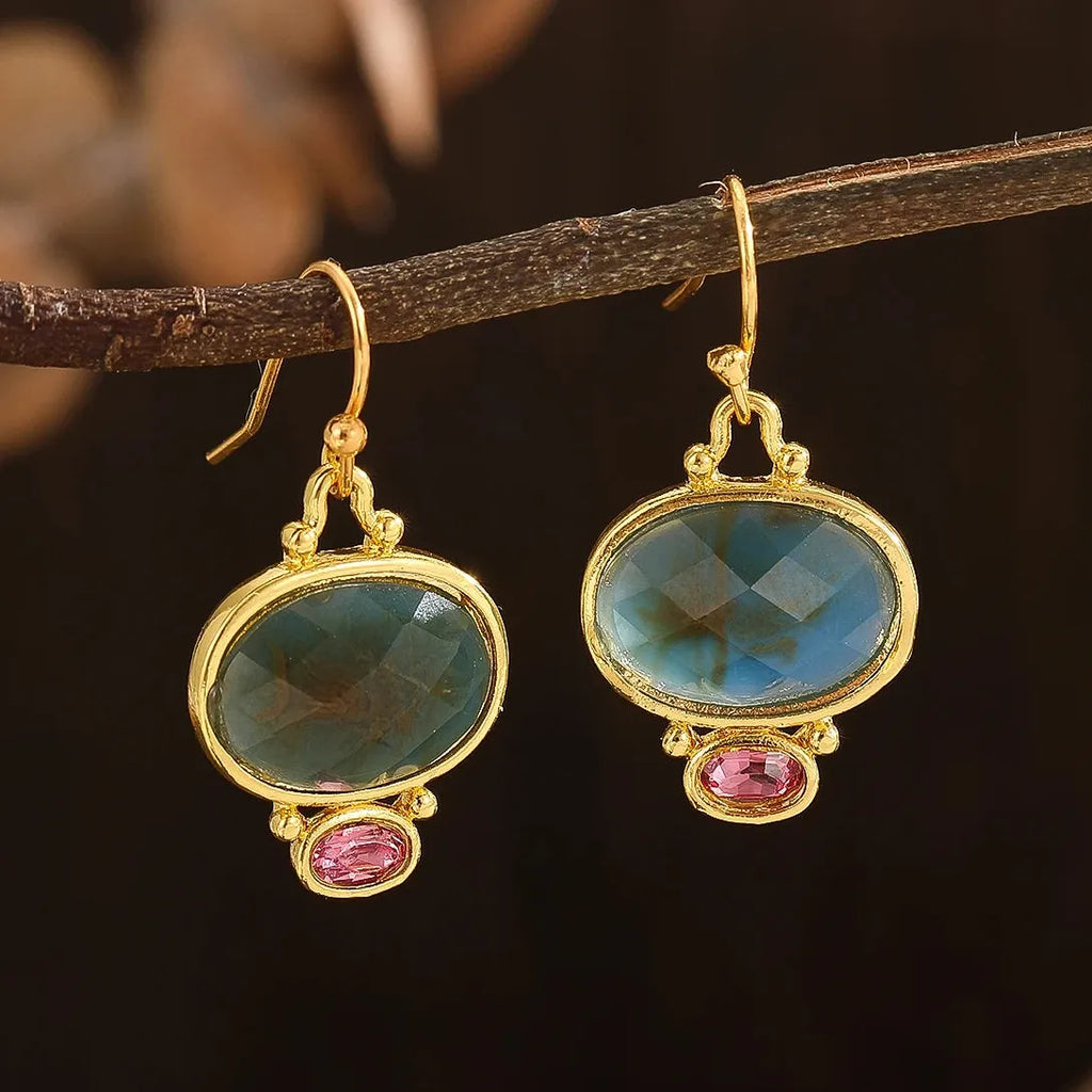 Gold Geometric Natural Stone Drop Earrings Zinc Alloy Bridal Wedding Jewelry Gifts