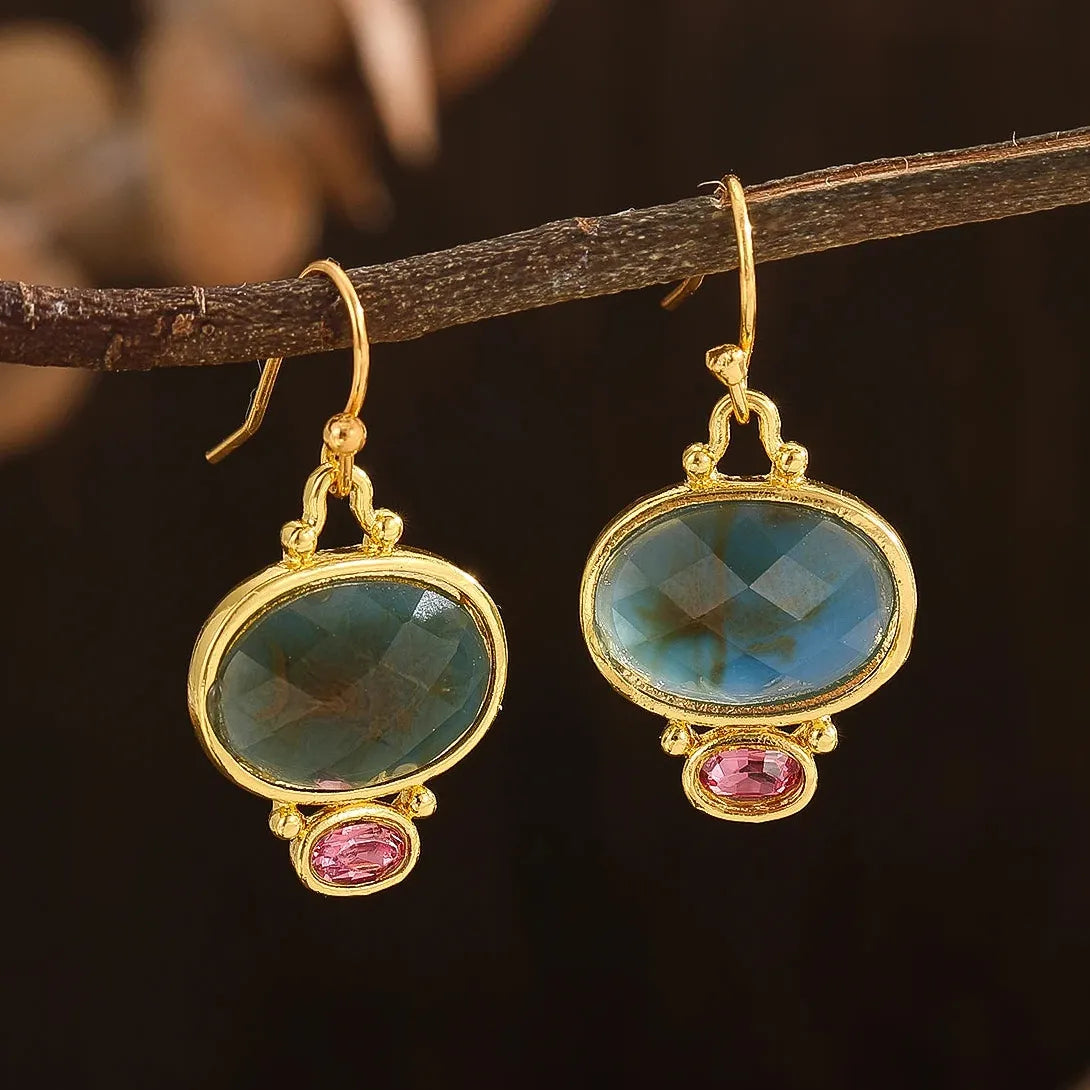 Gold Geometric Natural Stone Drop Earrings Zinc Alloy Bridal Wedding Jewelry Gifts