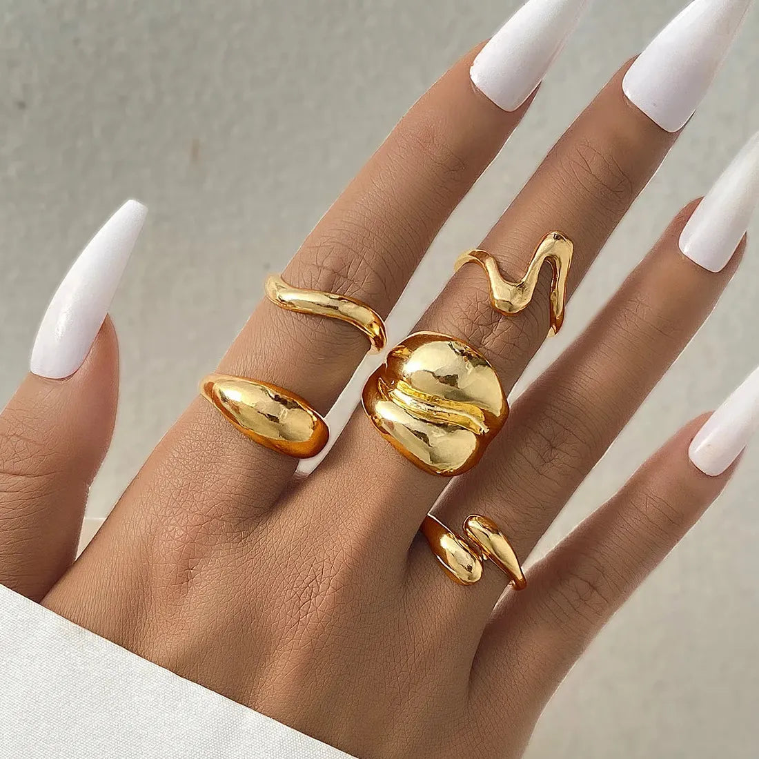 10Pcs Vintage Punk Gold Metal Star Open Rings for Women Party Jewelry Gift
