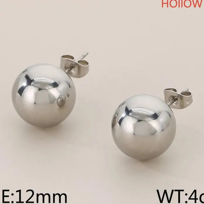 Gold Stainless Steel Hollow Ball Stud Earrings for Women Wedding Jewelry