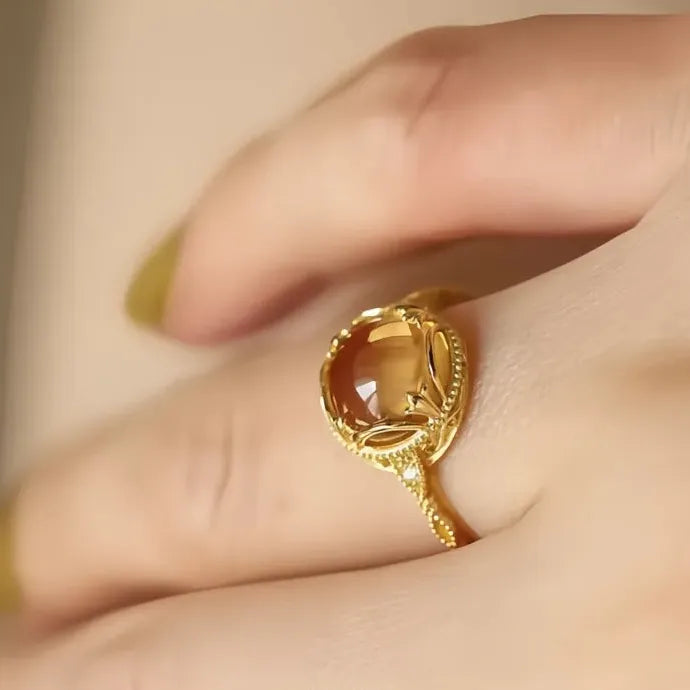 Yellow Imitation Opal Geometric Wedding Band Ring Brass Cubic Zirconia Gift