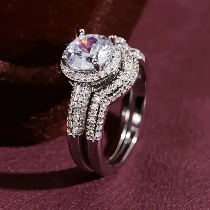 Luxury Women’s Brass CZ Wedding Engagement Ring Set Elegant Design