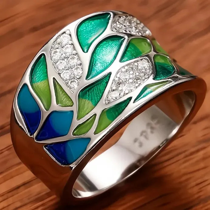 Bohemia Style Green Leaf Enamel Ring for Women Charming Birthday Gift