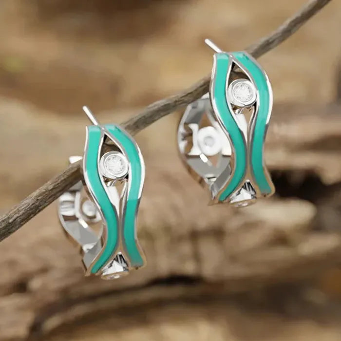 Vintage Bohemian Epoxy Resin Inlaid Copper Drop Earrings Geometric Jewelry