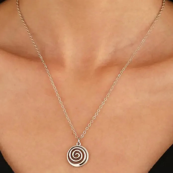 Vintage 90s Silver Spiral Vortex Jewelry Set Earrings and Necklace Women