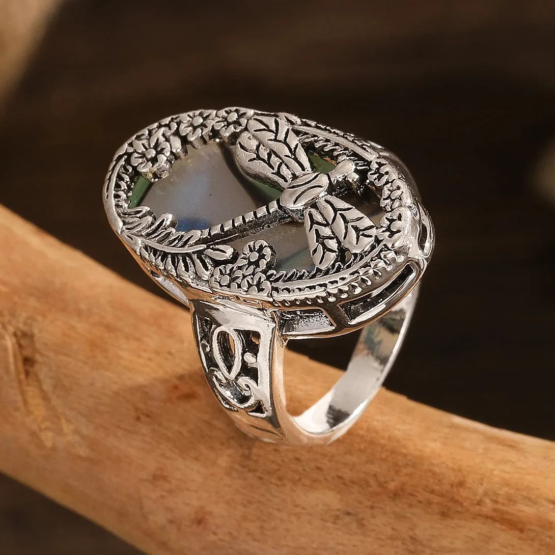 Vintage Silver Color Dragonfly Ring for Women Zinc Alloy Fashion Jewelry