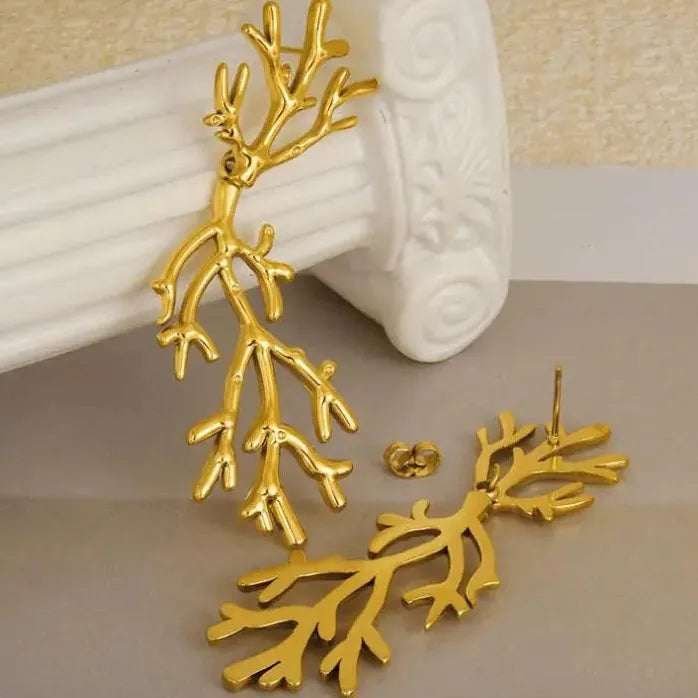 Stainless Steel Tree Branch Drop Earrings for Women Punk Tassel Jewelry Gift