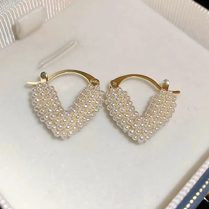Colorful Heart Pearl Drop Earrings Zinc Alloy V-Shaped Dangle Jewelry