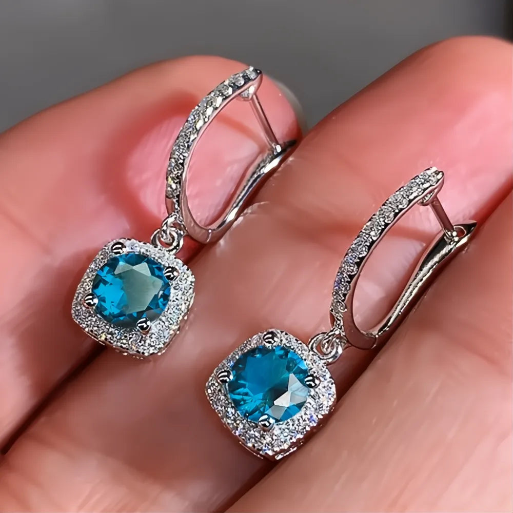 New Trendy Square Shape Drop Earrings Cubic Zirconia Bridal Engagement Wedding Jewelry Elegant Female Dangle Gift