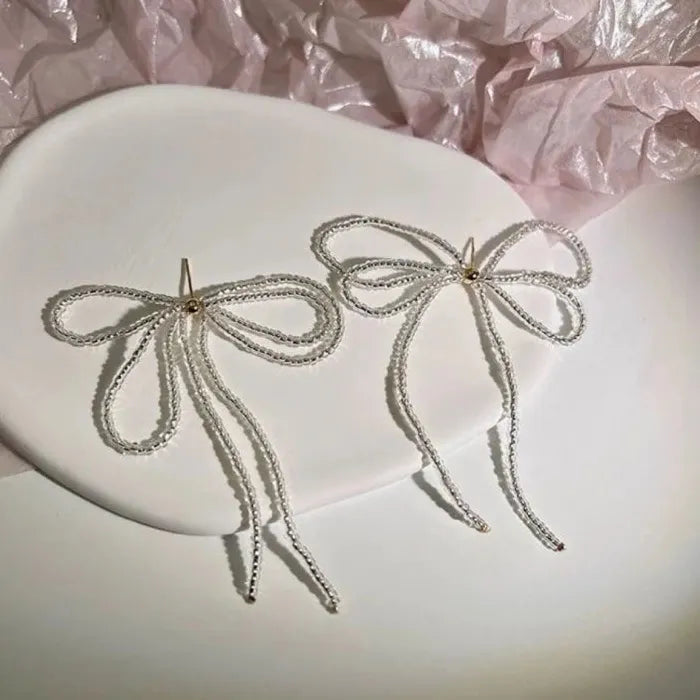 Korean Zinc Alloy Bowknot Stud Earrings for Women Girls Wedding Gift