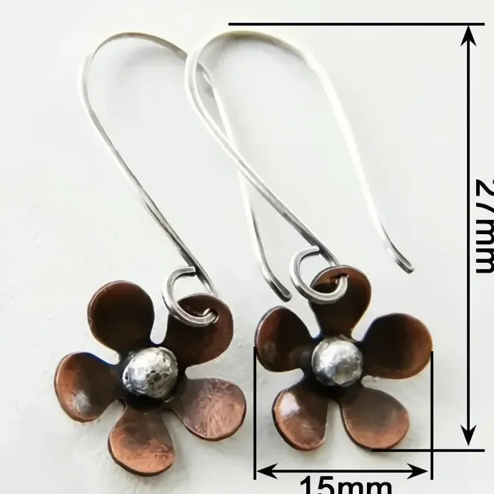 Vintage Two Tone Geometric Flower Drop Earrings Metal Jewelry for Women