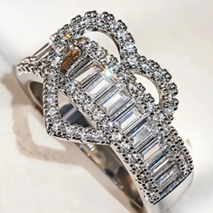 Heart-Shaped Cubic Zirconia Brass Ring Women Wedding Anniversary Gift
