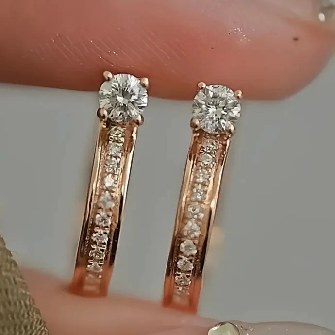 Rose Gold Geometric Copper Alloy Hoop Earrings with Zirconia for Women