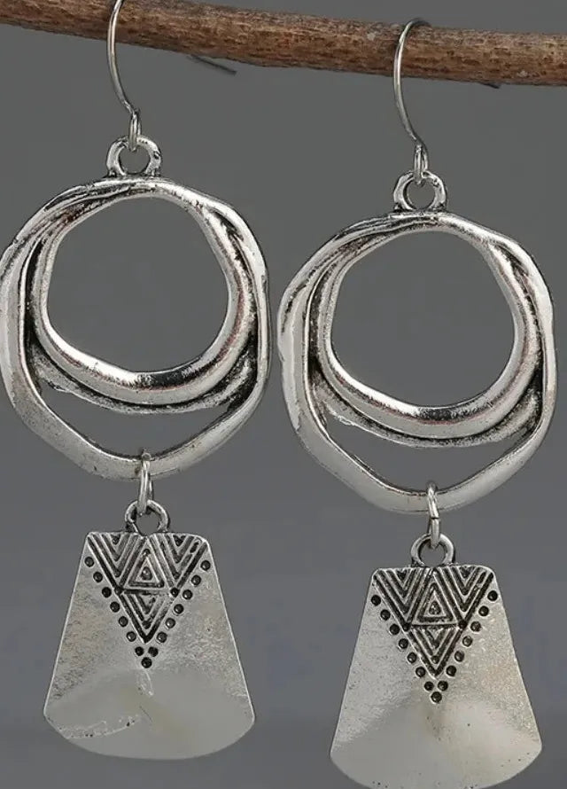 Bohemian Silver Plated Geometric Hollow Circle Dangle Earrings Zinc Alloy
