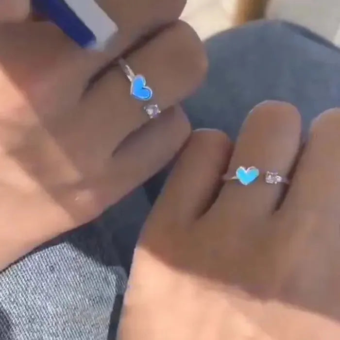 Adjustable Blue Heart Luminous Ring for Women Men Jewelry Gift Love Symbol