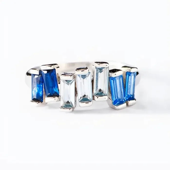 Chic Women’s Geometric Brass Ring with Blue Zirconia Wedding Jewelry