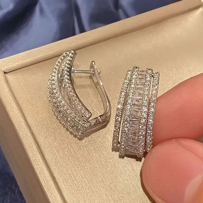 Trendy Geometric Copper Hoop Earrings for Women with Cubic Zirconia