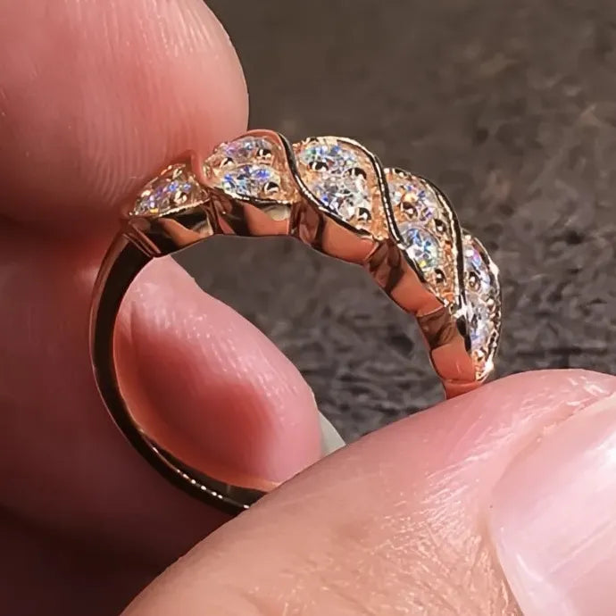 Rose Gold Geometric Wedding Ring for Women Brass CZ Luxury Party Jewelry