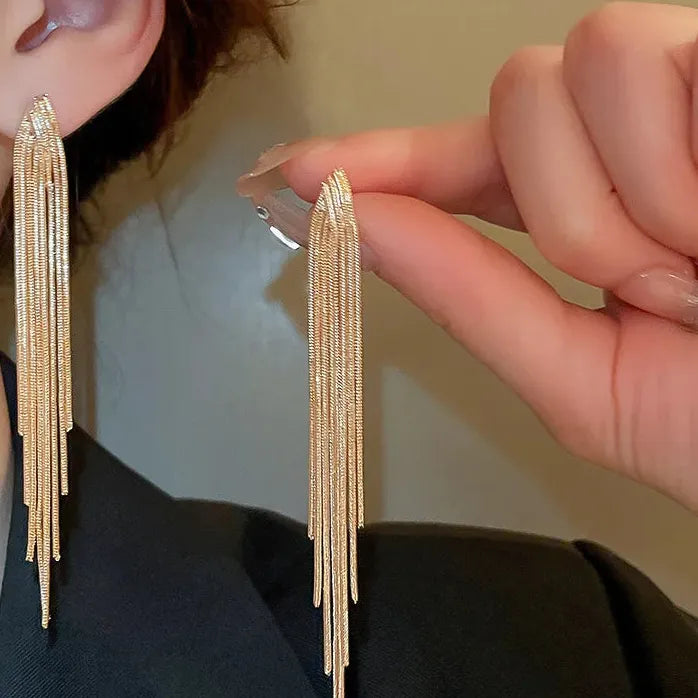 Chain Tassel Long Earrings for Women Geometric Statement Fashion Jewelry