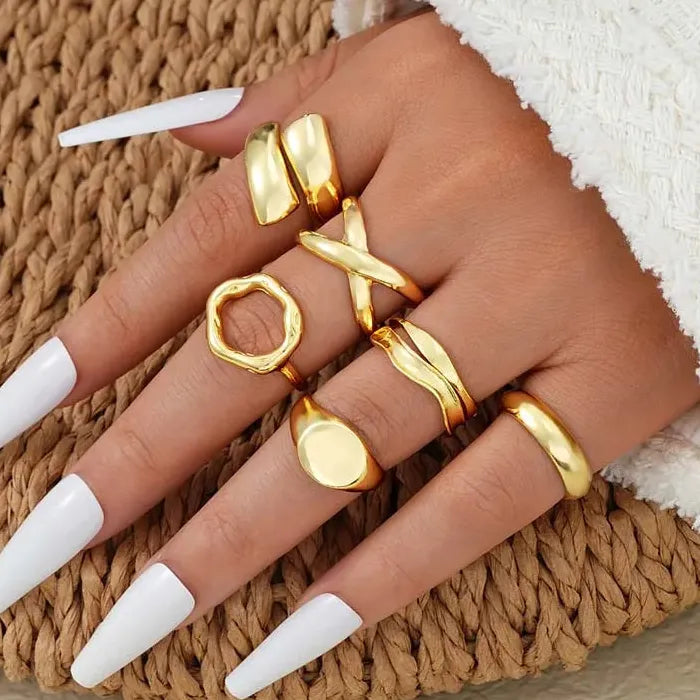 6Pcs Adjustable Gold Geometric Rings for Women Trendy Fashion Gifts