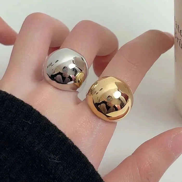 Big Oval Metal Open Rings Punk Gold Chunky Statement Jewelry Gift Women Men