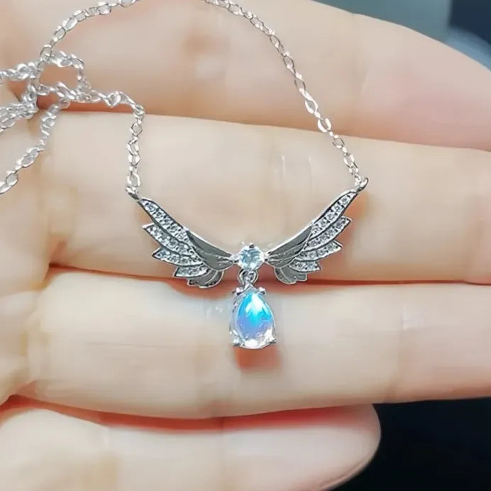 Geometric Imitation Moonstone Wing Pendant Necklace for Weddings & Parties