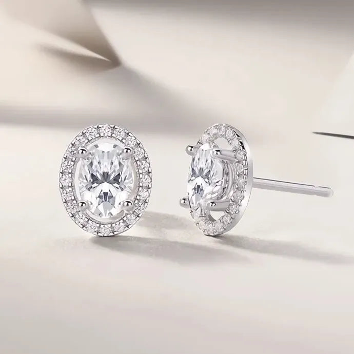 Oval Cubic Zirconia Stud Earrings Copper Alloy Geometric Sparkling Jewelry