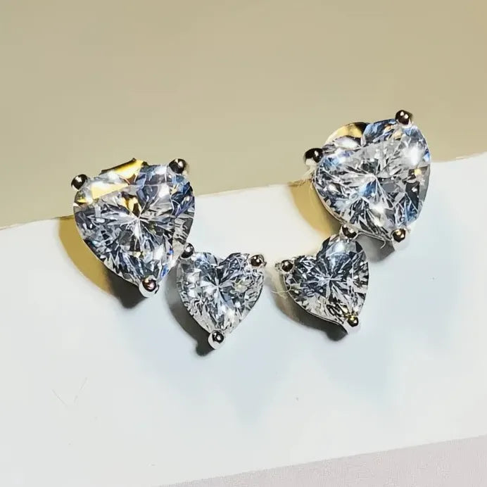 Geometric Double Cubic Zirconia Stud Earrings for Women Silver Jewelry
