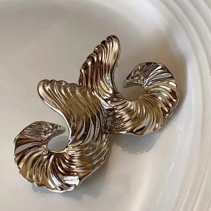 Vintage Geometric Irregular Spiral Stud Earrings for Women Gold Tone Jewelry
