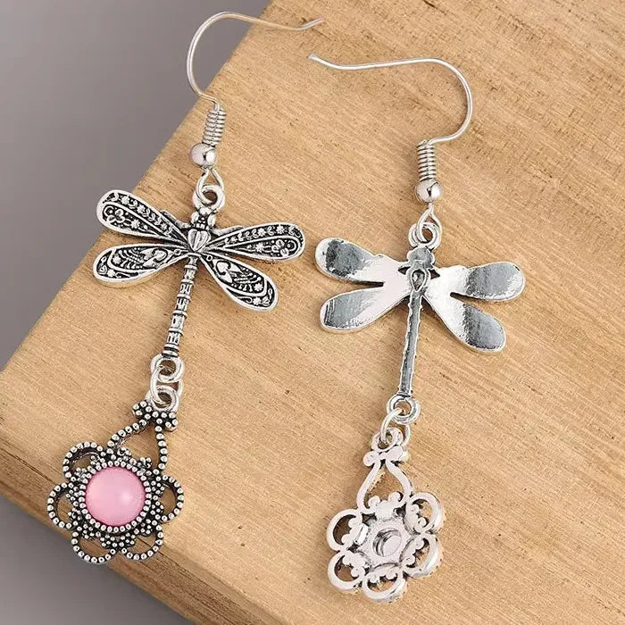 Pink Retro Bohemian Geometric Flower Pendant Drop Earrings for Women Zinc Alloy