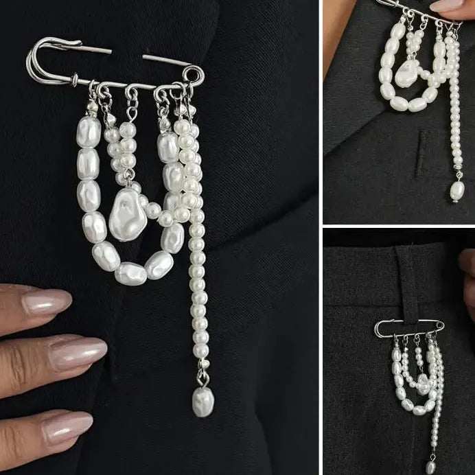 Pearl Beaded Brooch Pin Zinc Alloy Suit Accessory for Women Men