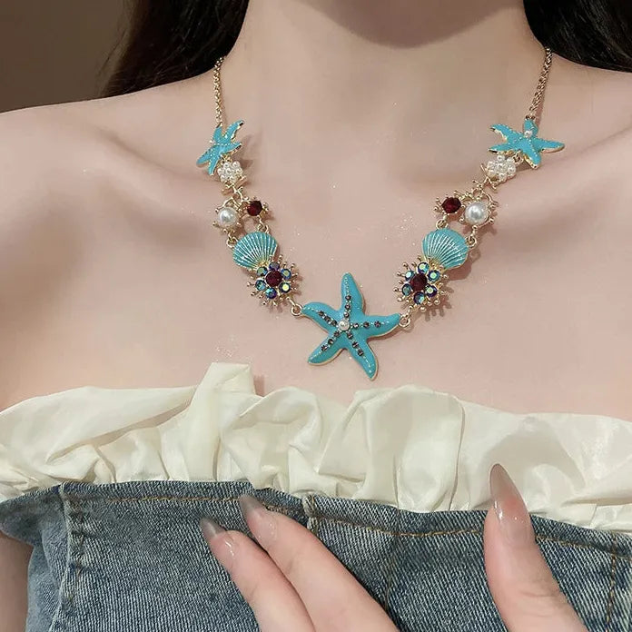 Bohemian Starfish Shell Necklace and Bracelet Set Copper Alloy Jewelry