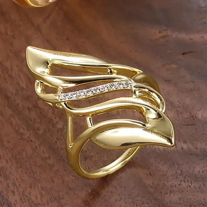 Geometric Hollow Out Brass Wedding Band Ring for Women Luxury Cubic Zirconia