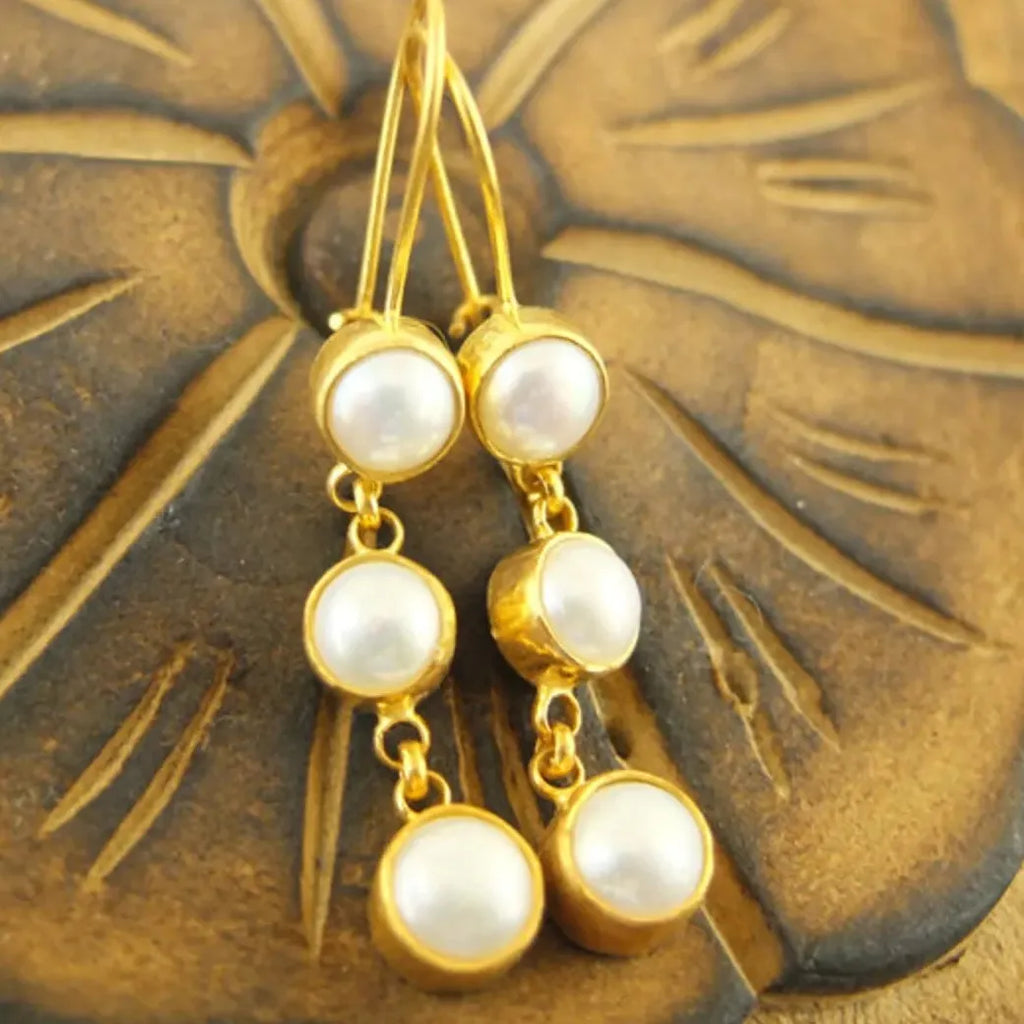 Retro Court Gold Women's Drop Earrings Imitation Pearl Ethnic Fashion Jewelry
