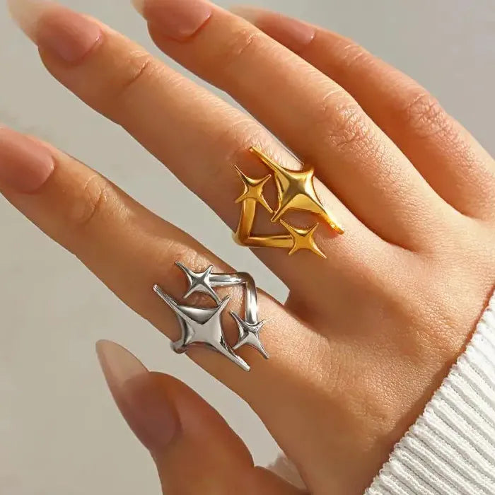 18K Gold Plated Stainless Steel Women's Vintage Geometric Cocktail Ring Jewelry