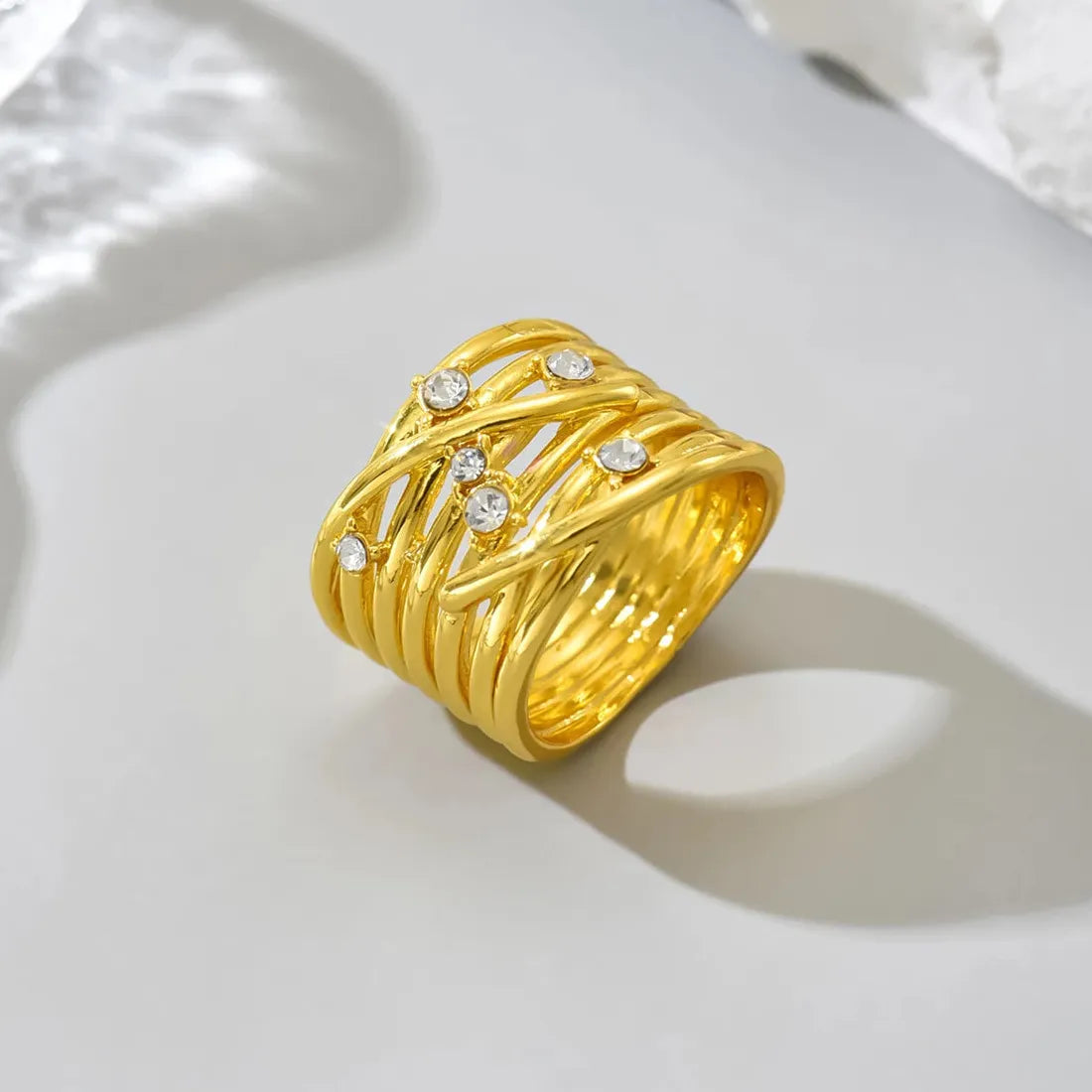 Multilayer Zircon Geometry Ring for Women Zinc Alloy Trendy Jewelry Accessory
