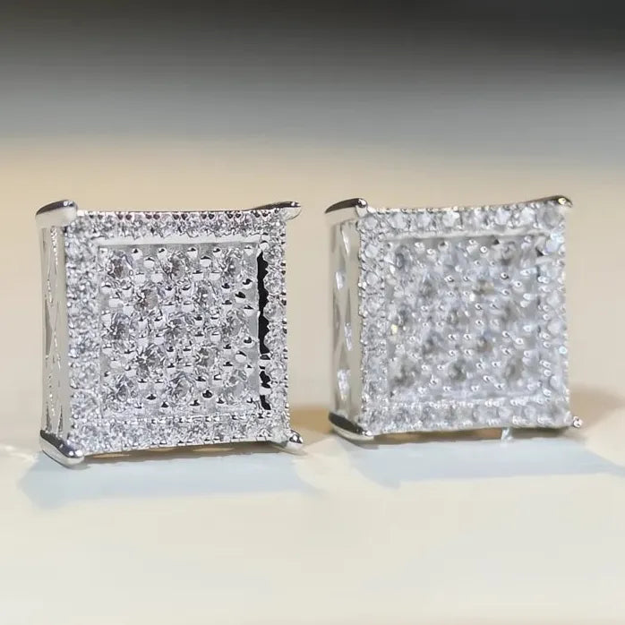 Square CZ Stud Earrings for Women Gold Silver Luxury Jewelry