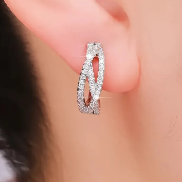 Hollow Geometric CZ Hoop Earrings Brass Fashion Party Wedding Gift for Women