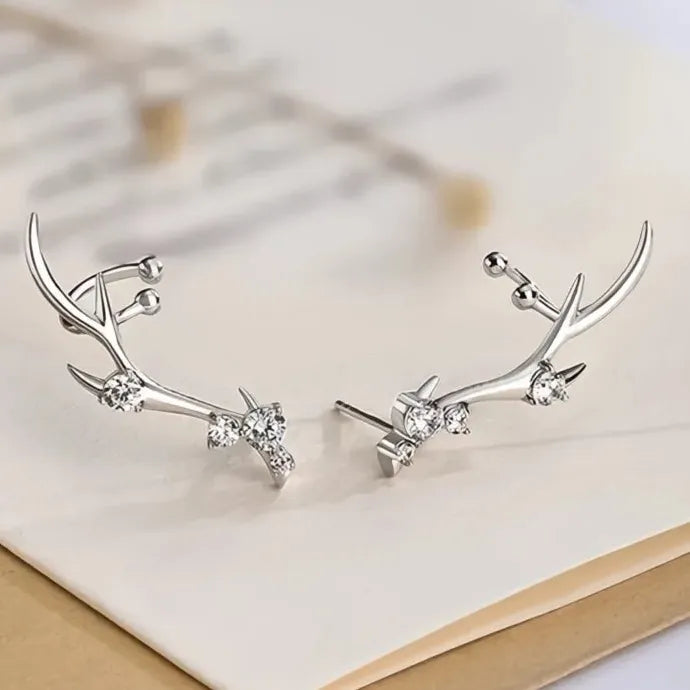Elk Antler Stud Earrings for Women Copper Alloy Cubic Zirconia Jewelry