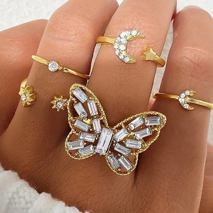 6Pcs Gold Geometric Open Mood Tracker Rings Set for Women Fashion Jewelry
