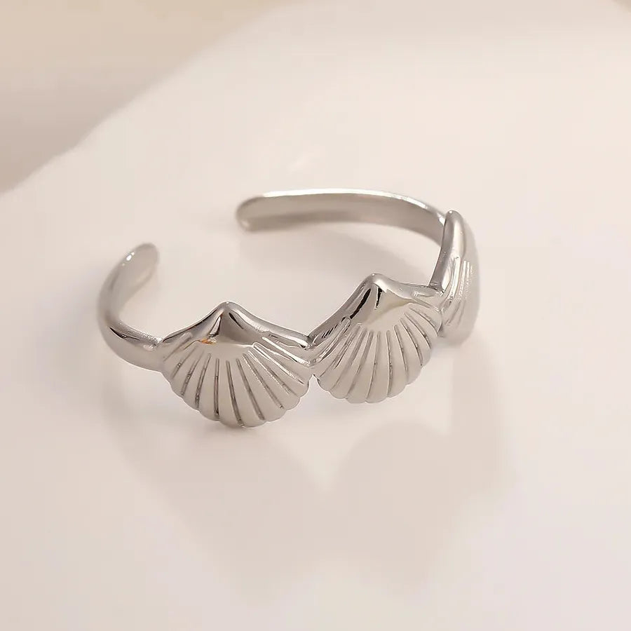 Vintage Stainless Steel Ocean Starfish Scallop Open Ring for Women Men Jewelry