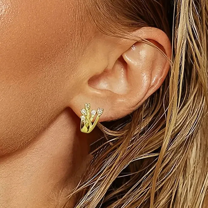 Gold Women Hoop Earrings Cubic Zirconia Geometric Wedding Jewelry