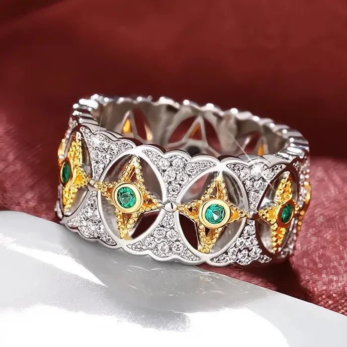 Hollow-Out Geometric Brass Ring for Women with Bright Cubic Zirconia