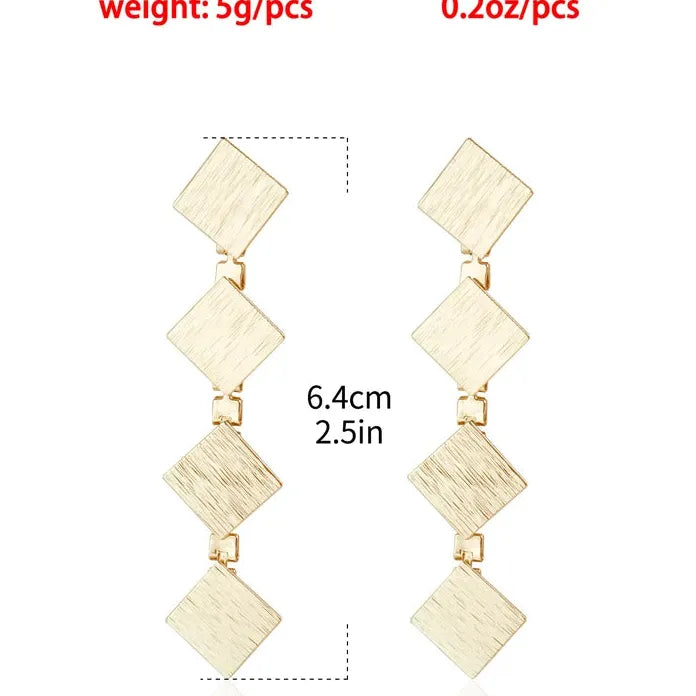Brushed Metal Retro Square Necklace Bracelet Earrings Set for Women Jewelry Gift