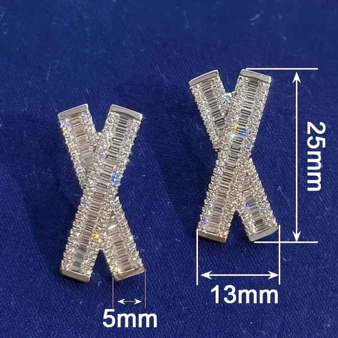 Cross Shaped Stud Earrings Cubic Zirconia Copper Alloy Jewelry for Women