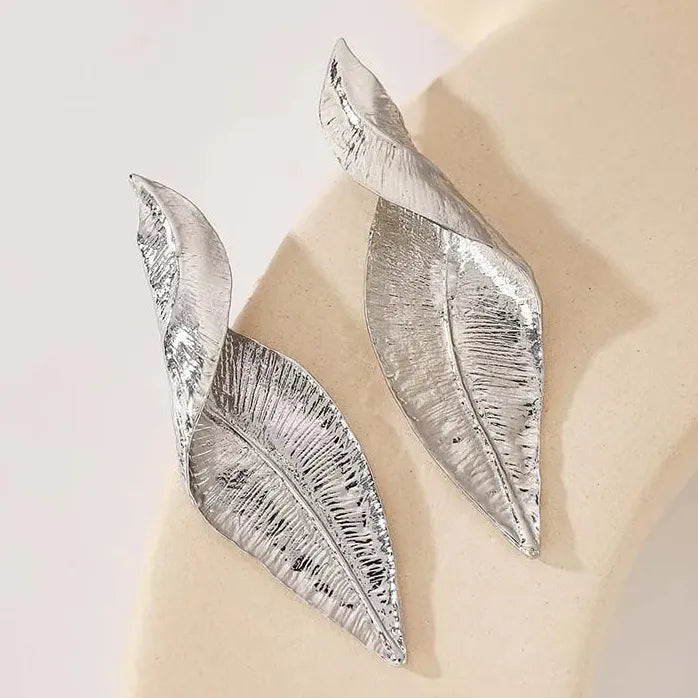 Vintage Large Leaf Drop Earrings for Women Gold Silver Plant Jewelry